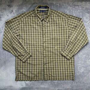 Tommy Hilfiger Long Sleeve Shirt Men XL Green Plaid Button Up Flannel Lion Crest